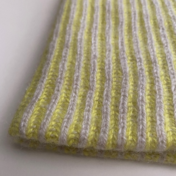 THE ELDER STATESMAN Stripe WATCHMAN BEANIE CAP - White/Limon - Picture 3 of 3